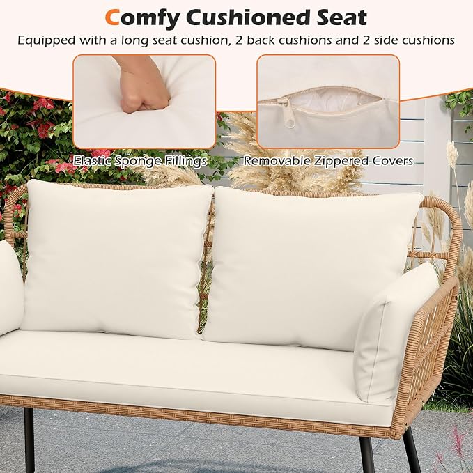 Tangkula Patio Wicker Loveseat, Outdoor Rattan 2-Seat Cushioned Sofa - Image 7