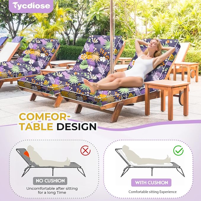 Outdoor Chaise Lounge Chair Cushion, Waterproof Non-Slip Patio Chaise Lounge - Image 4