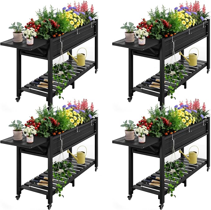 YEFU Raised Garden Bed with Legs: 57x18x30in Elevated Poly Planter with Wheels by YEFU