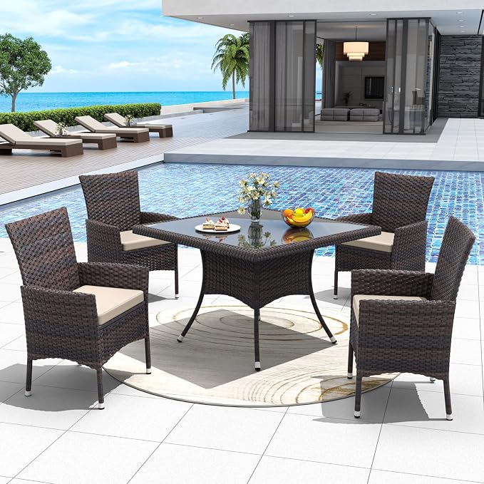 ALAULM 5 Piece Patio Dining Set All-Weather Wicker Outdoor Furniture Set - Image 6