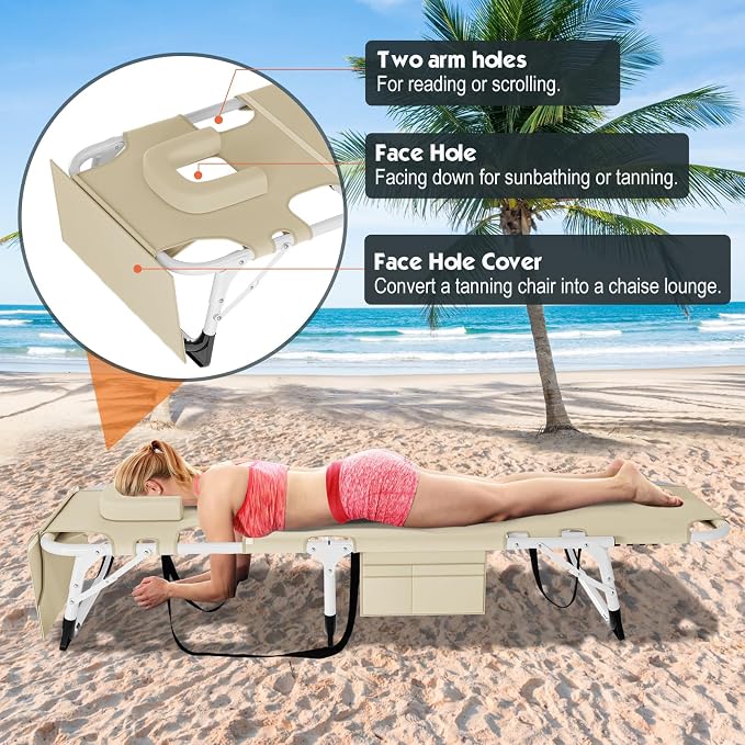 MOPHOTO Oversized Beach Lounge Chair, 5-Position Adjustable Tanning Chair - Image 7