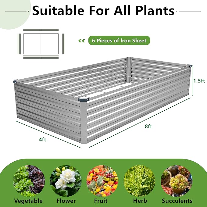 8x4x1.5FT Galvanized Raised Garden Bed, Vegetable Boxes-Rectangle Metal Flower - Image 2