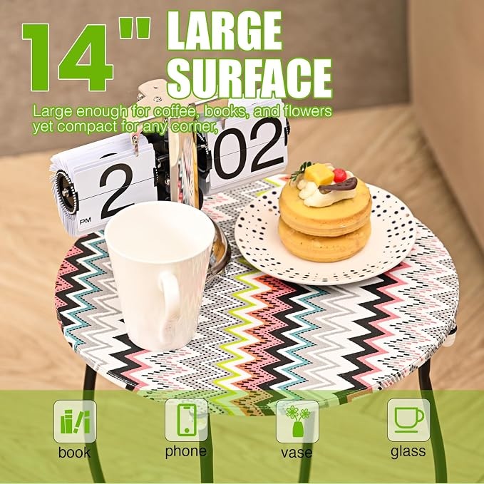Patio Side Table, Versatile 14" Round Side Table Metal Stand - Image 3