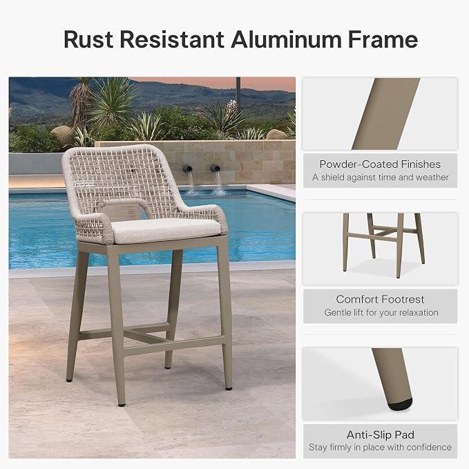 PURPLE LEAF Counter Height Bar Stools Set of 2 Outdoor Bar Chair - Image 6