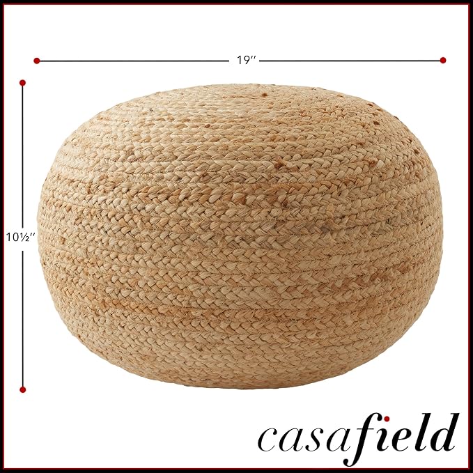 Casafield Hand-Braided Jute Pouf Ottoman Footrest, Natural Woven Boho Floor - Image 3