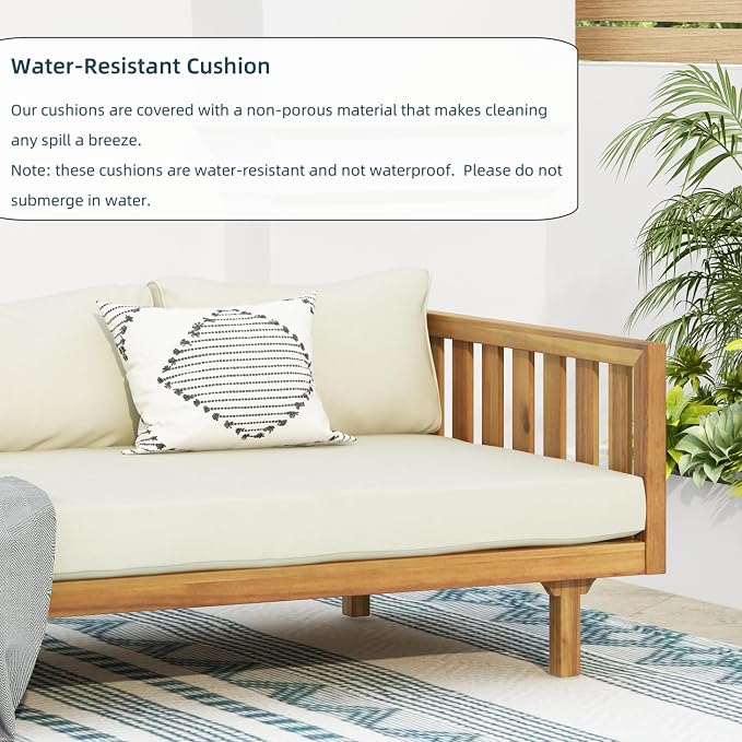 Merax Outdoor Solid Acacia Wood Daybed, 3 Seater Day Bed Couch Sofa - Image 5