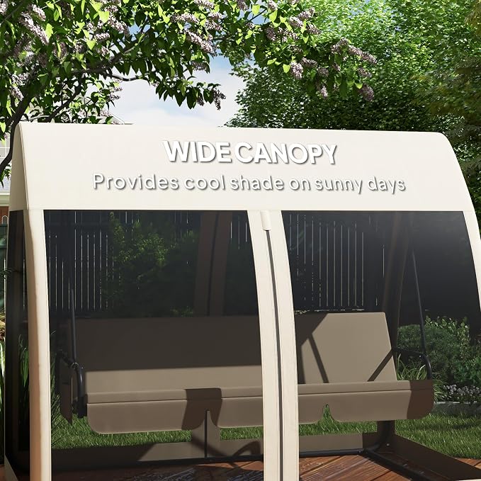 Outsunny 3-Seat Patio Swing Chair, Porch Swing Bed - Image 5