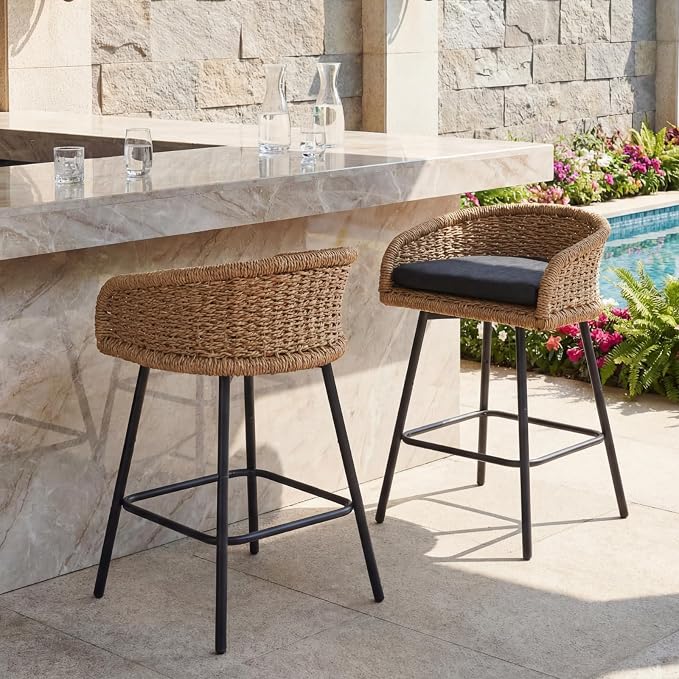 25" Outdoor Counter Height Bar Stools Set of 4, Modern Patio Wicker Bar Chairs - Image 3