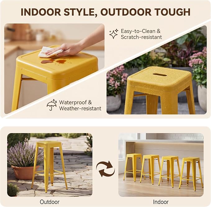 Shahoo 24 Inches Metal Bar Stools Counter Height Stackable Backless Stools - Image 6