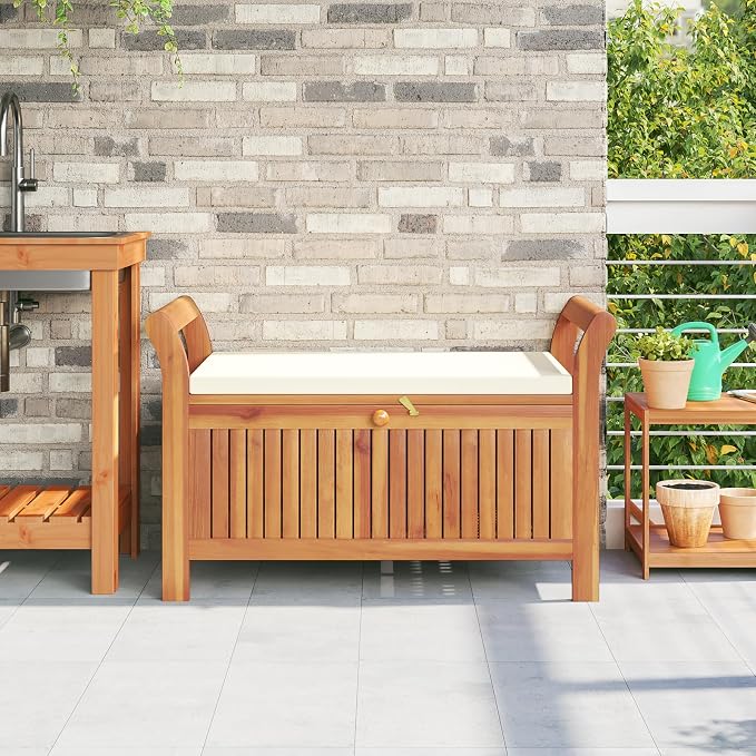 vidaXL Garden Storage Bench, Solid Acacia Wood, Classic Outdoor Design - Image 4