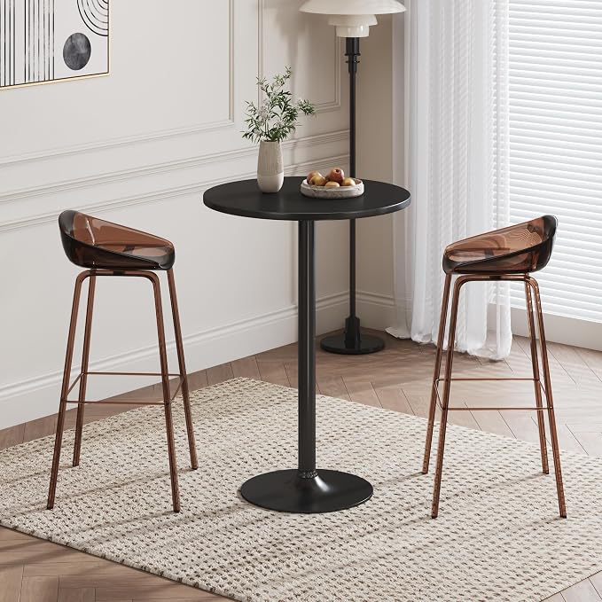 Flamaker Round Bistro Pub Table Modern Style Metal Base MDF Top Cocktail Bar - Image 2