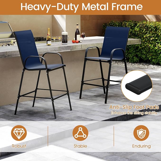 Tangkula Outdoor Bar Stools Set of 2, Enlarged Seat & Metal Frame, Tall Patio - Image 6