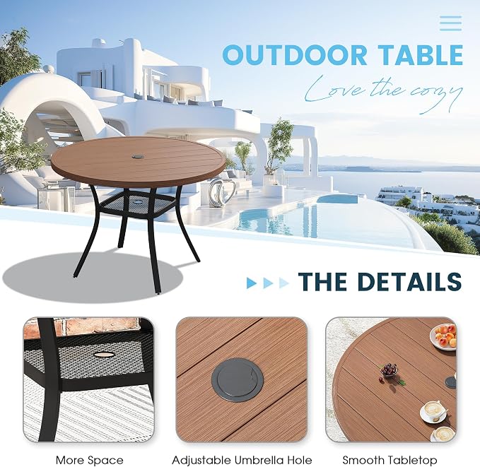 Patio Dining Table for 4, Round Metal Outdoor Table - Image 5
