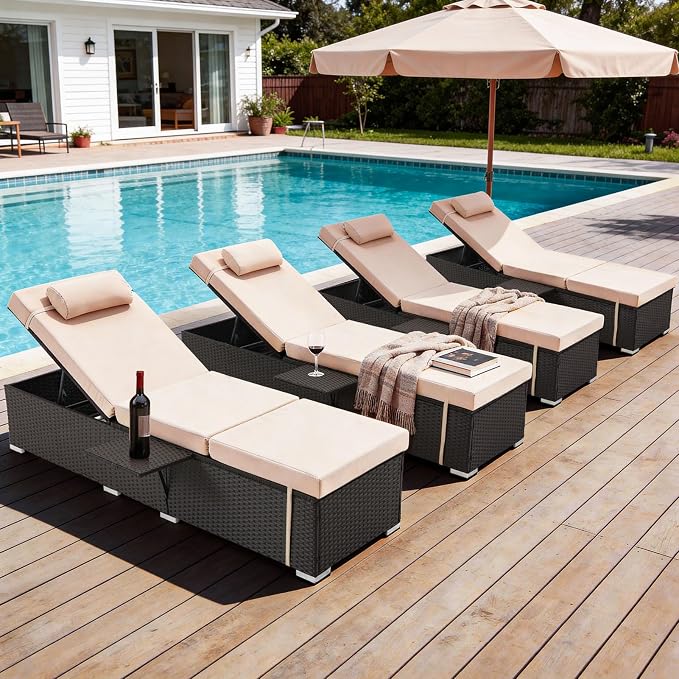 Outdoor Chaise Lounge with Adjustable Backrest Set of 4, 6-Position Reclining by ZZWHOM