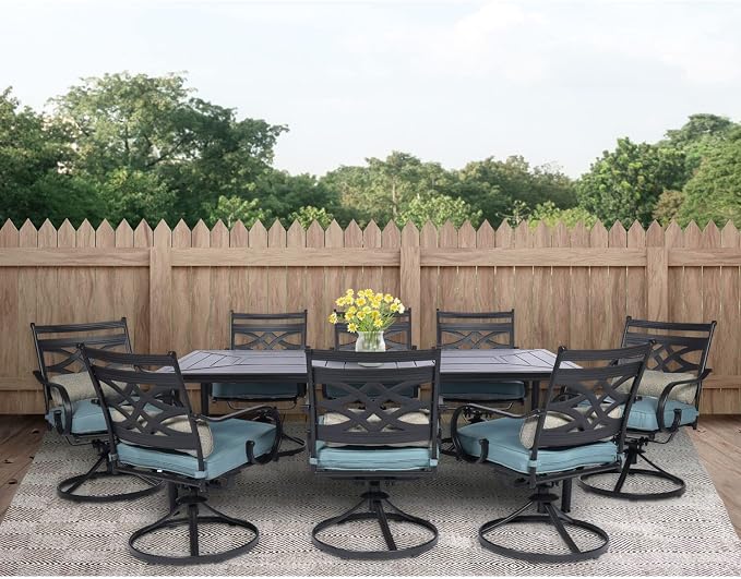 Hanover Montclair 9-Piece Outdoor Dining Set, 8 Swivel Rocker Chairs - Image 2