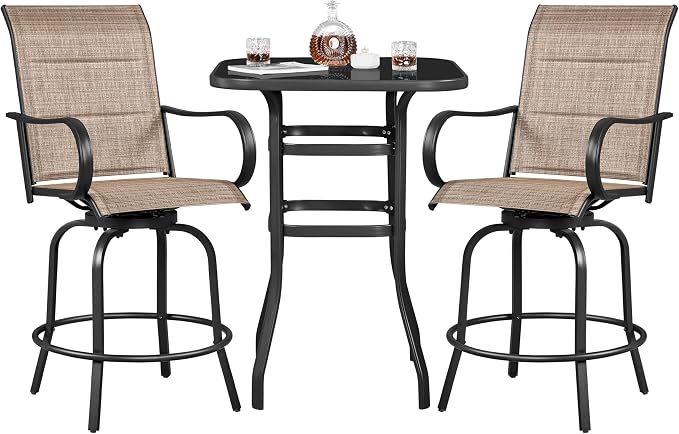 Yaheetech 3Pcs Patio Stools Bar Set, 360 Rotating Swivel Chairs by Yaheetech
