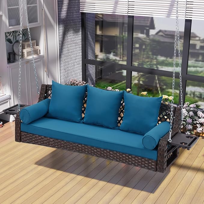 3 Seat Porch Swing, Wicker Patio Swing - Image 6