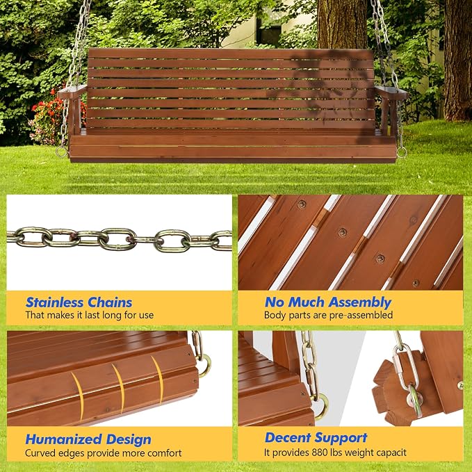 VINGLI Upgraded Patio Wooden Porch Swing - Image 4
