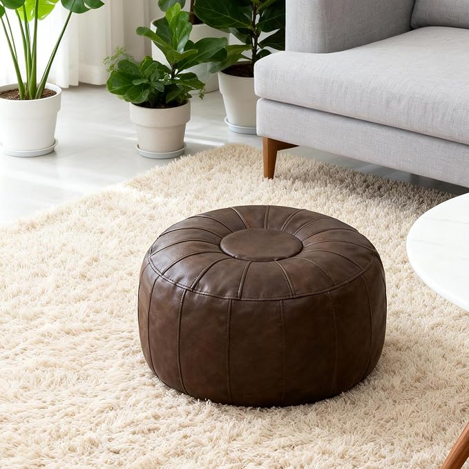Thgonwid Unstuffed Moroccan Storage Pouf Foot Stool Ottoman Seat Handmade Faux - Image 10