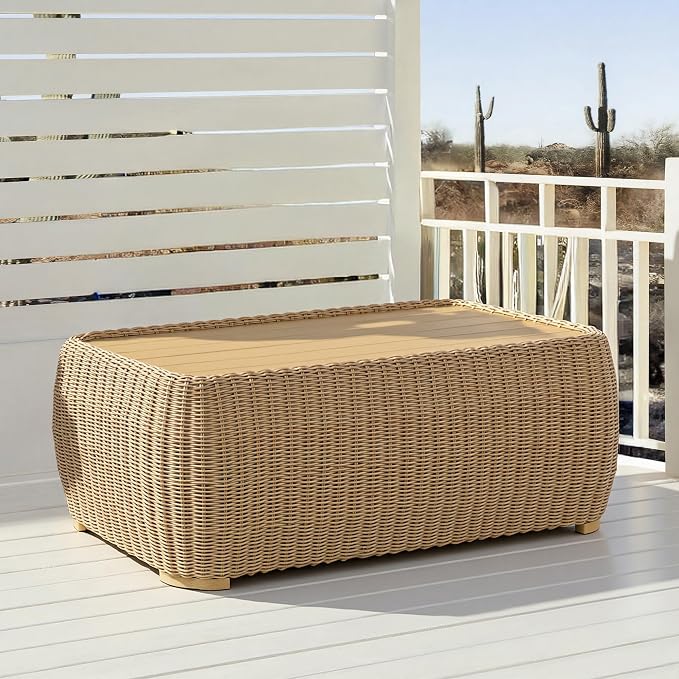 CHITA Wicker Patio Coffee Table, 41” All-Weather Rattan Outdoor Coffee Table - Image 2