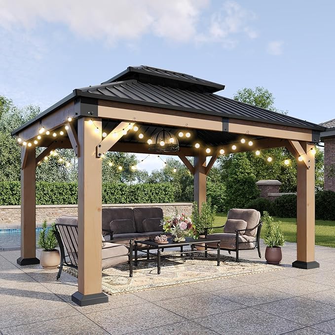 Aoxun 10' x 12' Outdoor Wood Gazebo, Hardtop Gazebo Permanent Wooden Pavilion by Aoxun