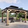 Aoxun 10' x 12' Outdoor Wood Gazebo, Hardtop Gazebo Permanent Wooden Pavilion by Aoxun