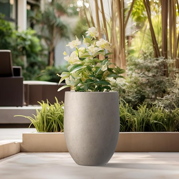 Kante 21.7 Inch Tall Concrete Planter, Large Indoor Outdoor Plant Pot - Image 6