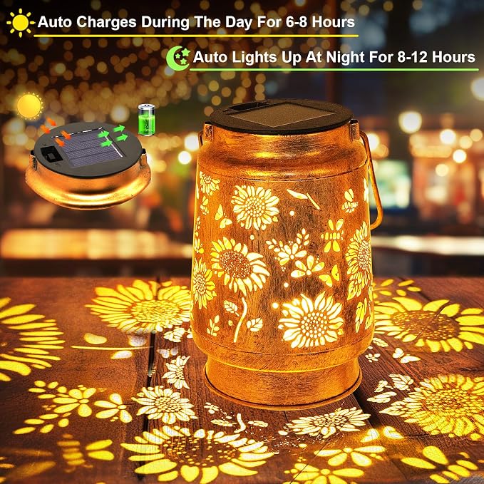 2 Pack Sunflower Solar Lanterns Garden Decor, Gifts - Image 9