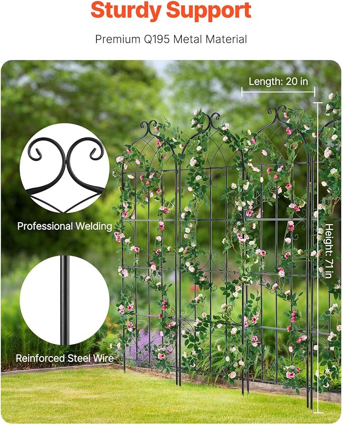 VEVOR 71 x 20 in, 4 Packs Rustproof Metal Garden Flower Trellis, Outdoor - Image 2