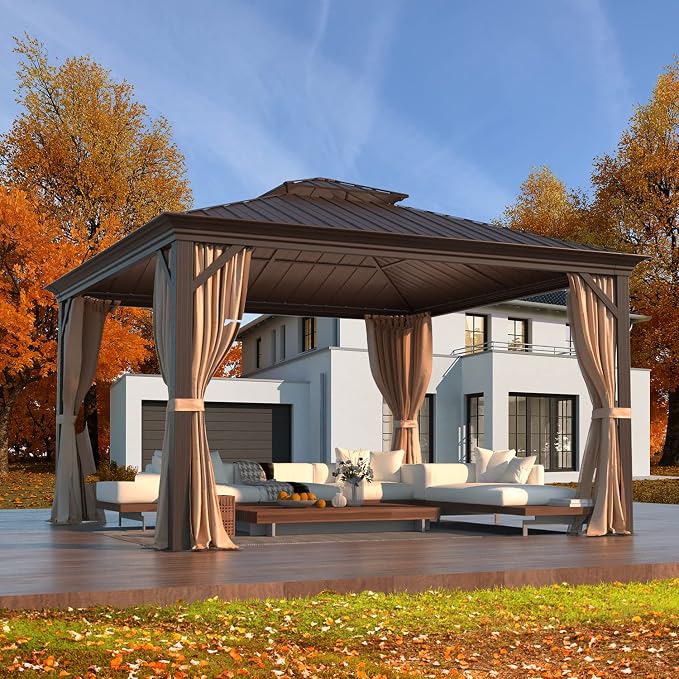 EROMMY 12' x 12' Gazebo Hardtop Double Roof Galvanized Steel Gazebos - Image 7