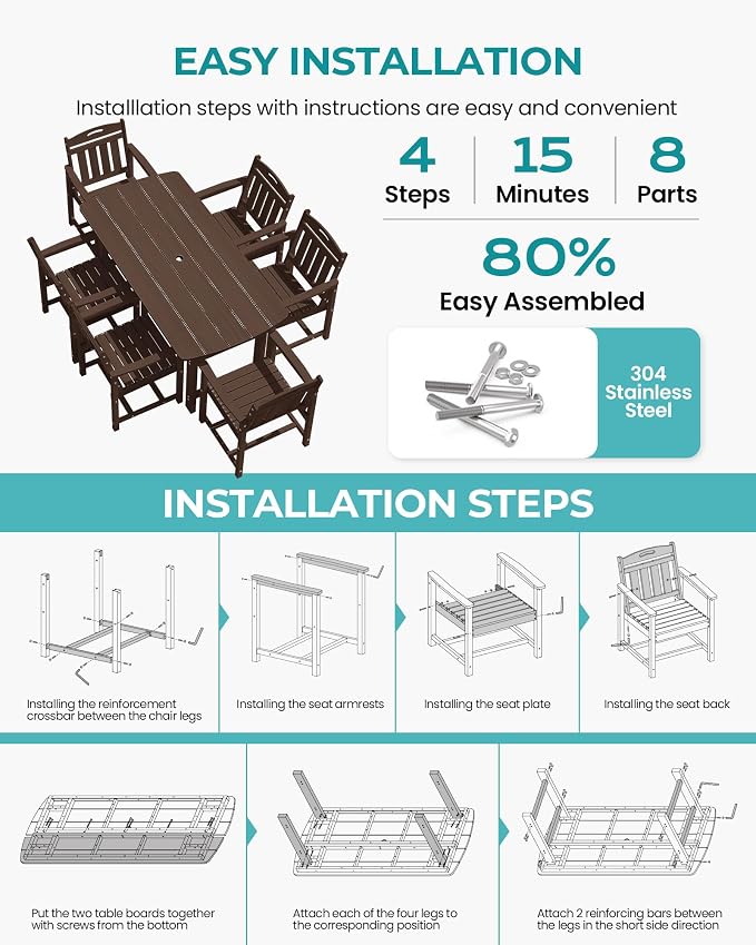 Outdoor Rectangle Dining Table, Heavy-Duty HDPE Table - Image 5