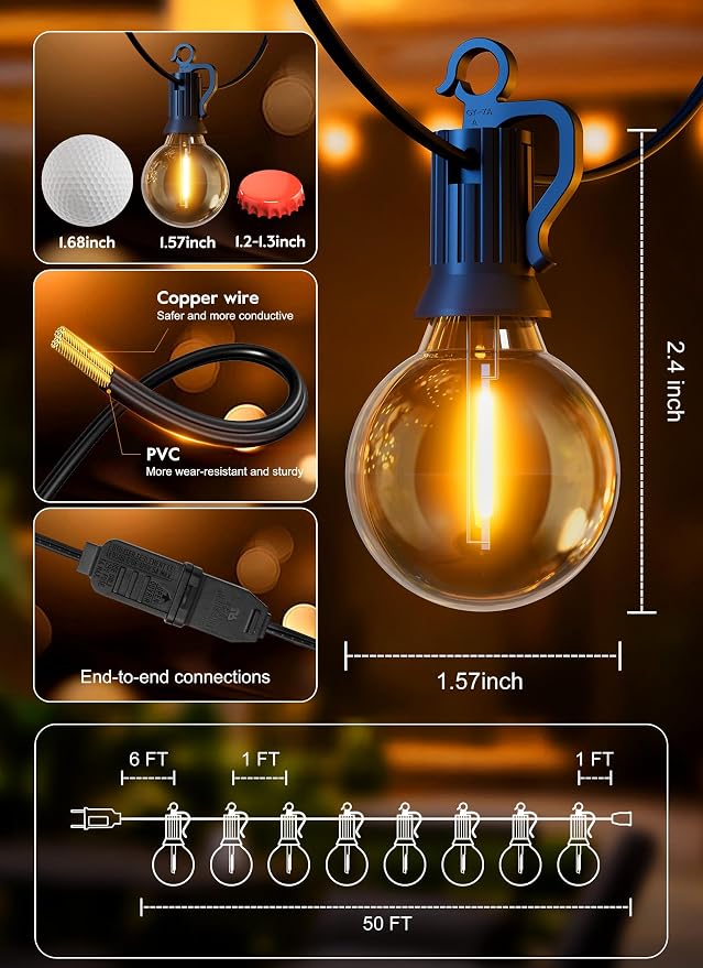 Outdoor String Lights – 50ft Connectable Patio Lights - Image 6