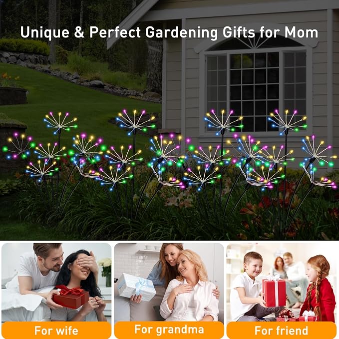 Kwaiffeo 4 Pack Solar-Powered Firework Fairy Lights, Solar Light Outdoor - Image 4