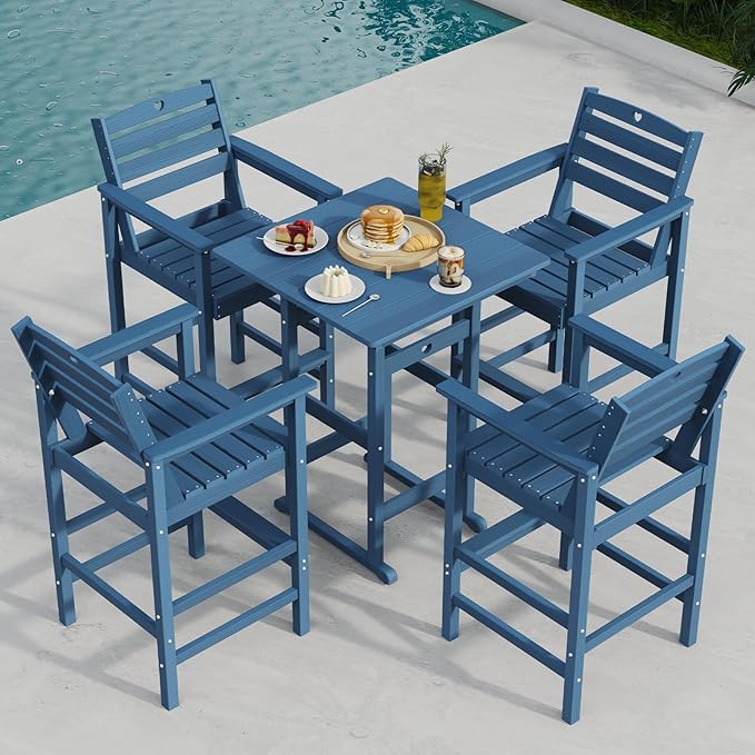 Patio Bar Table, Adirondack Chairs and Table 4 Pieces Set, Bar Height Chairs - Image 3