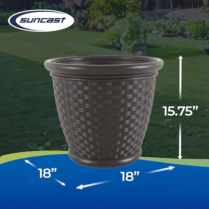 Suncast Sonora 18 Inch Lightweight Durable Plastic Wicker Decorative Flower - Image 3