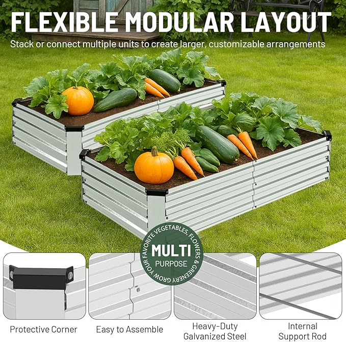 2 Pack 6x3x1FT Galvanized Metal Raised Garden Bed Kit - Image 3