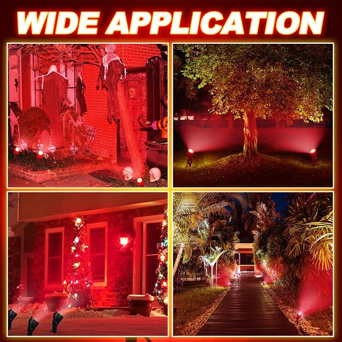 4 Pcs Christmas Red Spotlight Outdoor Plug in Landscape Lighting 12w Ip66 - Image 4