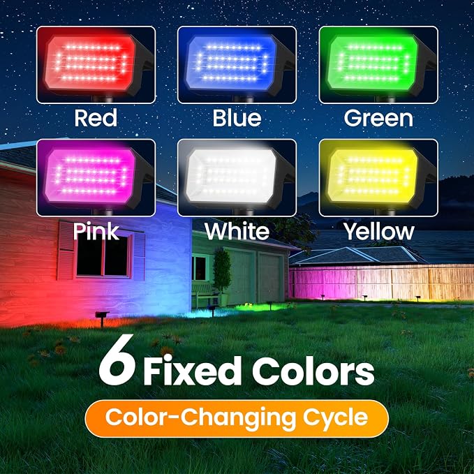 Fabrito Color Changing Solar Spot Lights Outdoor 8 Pack, Auto On/Off RGB - Image 3
