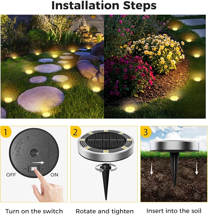 30 Pack Solar Ground Lights Outdoor, 8 LED Mini Flat Solar Disk Lights - Image 5