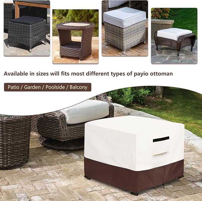 Patio Ottoman Cover, 22W x 22D x 18H inch, Waterproof Square Patio Small Side - Image 5