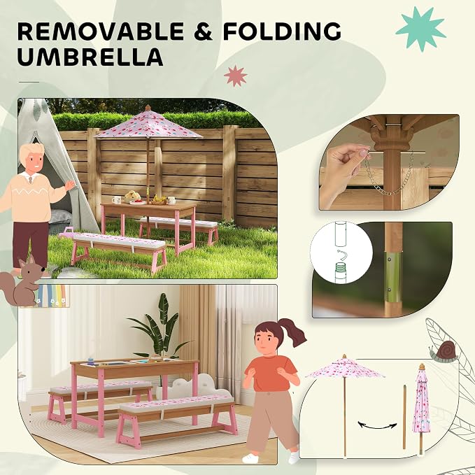 Qaba Kids Picnic Table, Wooden Table and Bench Set - Image 6