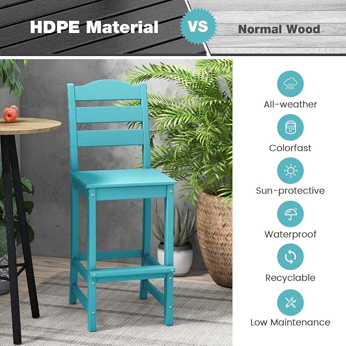 Giantex Outdoor HDPE Bar Stool, Patio Tall Bar Chair - Image 6