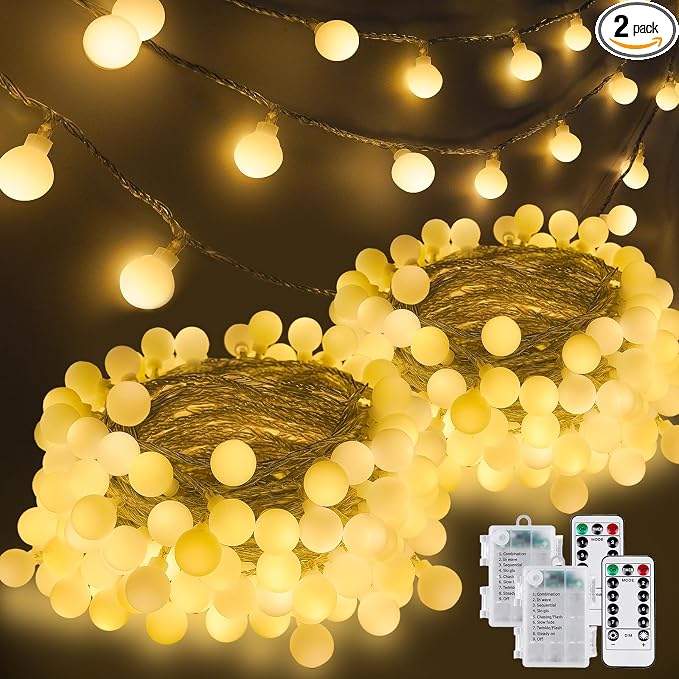 2 Pack Battery Operated String Lights Indoor Outdoor - 45FT 100 LED Fairy Lights by LORRYTE