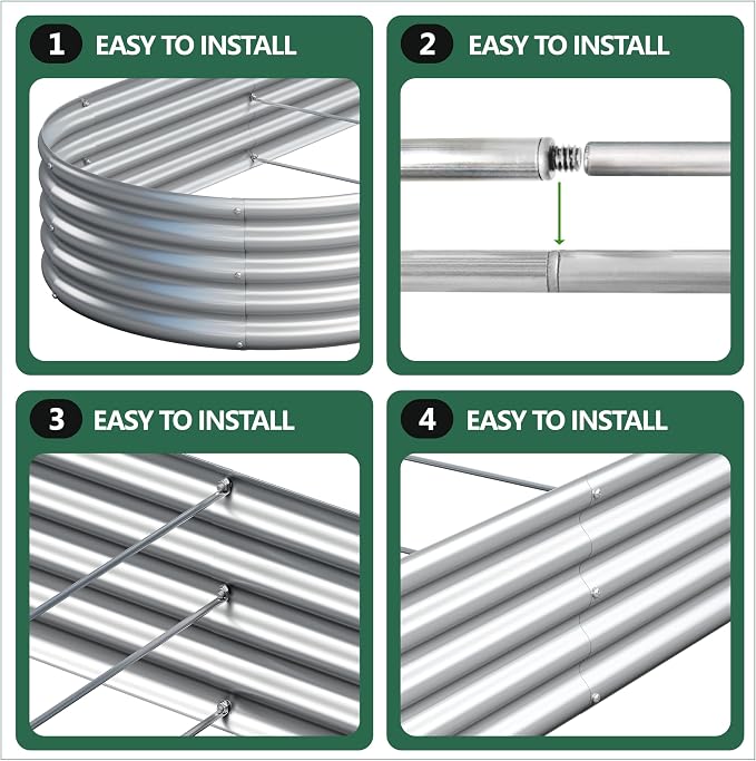 2PCS 12x2x1FT Galvanized Raised Garden Bed Kit, Vegetable Boxes-Oval Metal - Image 6