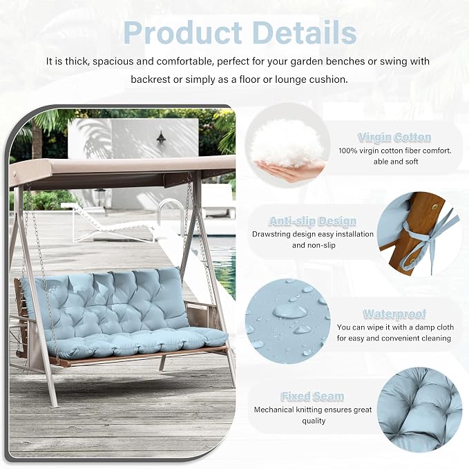 Porch Swing Cushion with Backrest, Waterproof Bench Cushion - Image 3