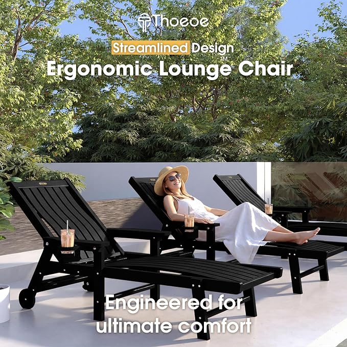 Patio Chaise Lounge Chair Set of 4, Oversized Lounge Chair Outdoor - Image 3