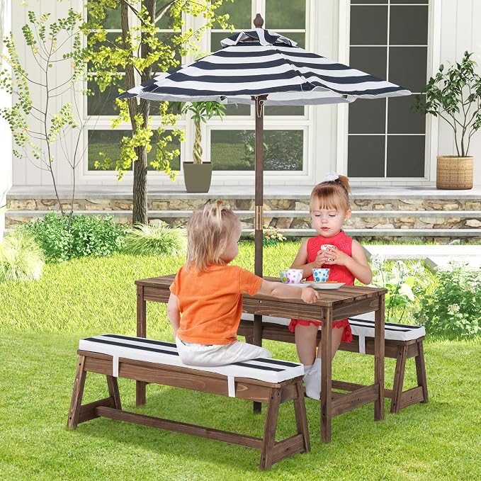 HONEY JOY Kids Picnic Table, Outdoor Wooden Table & Bench Set w/Removable - Image 7