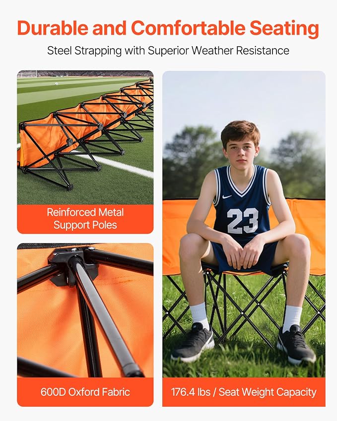 VEVOR Portable Folding Bench, 6 Seat Foldable Soccer Bench - Image 5