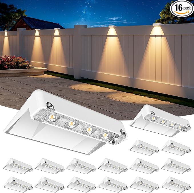 NIORSUN Solar Fence Lights Outdoor 16 Pack, IP65 Waterproof Large Size LED by NIORSUN