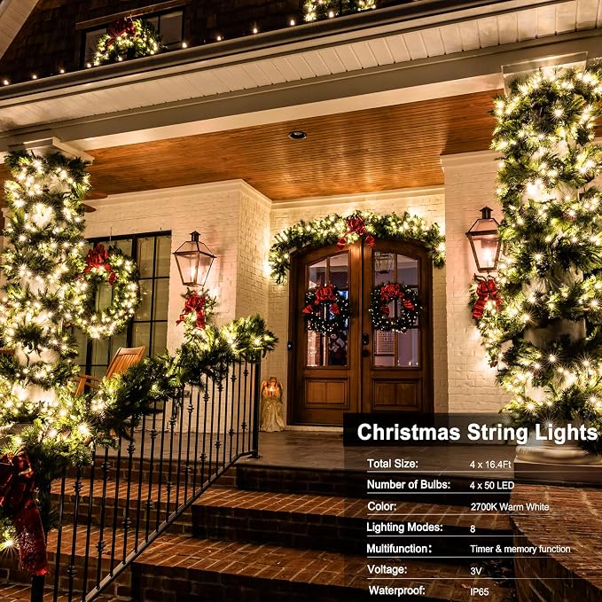 4 Pack- Battery Operated Outdoor Tree String Lights - Image 2
